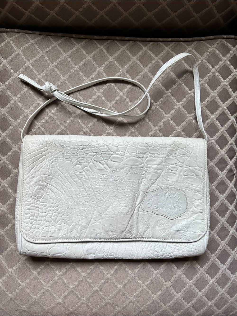 Vintage Carlos Falchi Crossbody White Croc Embossed Leather Purse